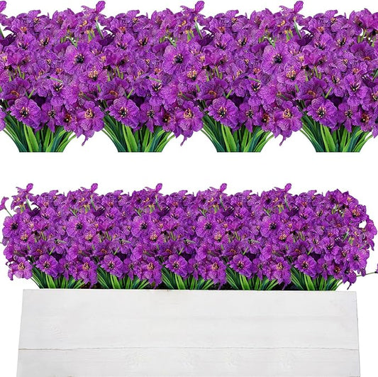 AmyHomie 20 Bundles Artificial Flowers for Outdoor Outside Spring Summer Decoration UV Resistant Faux Flowers No Fade Fake Plastic Plants Garden Porch Window Box Decorating (Purple)