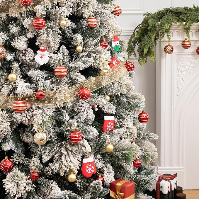 100 Pack Red and Gold Christmas Ball Ornaments Set, Hand-Painted Shatterproof Hanging Decorations, Assorted Baubles Bulk for Xmas Tree Wreath, Winter Holiday Home Party Decor