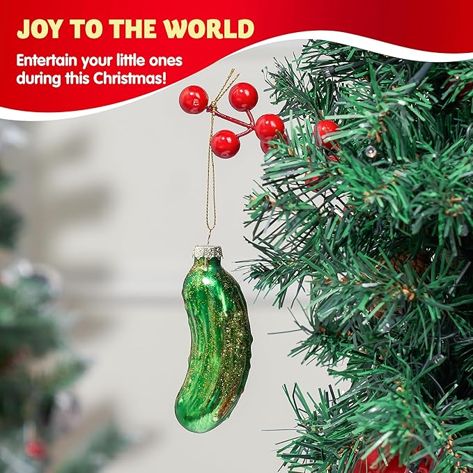 Joiedomi Christmas Pickle Glass Ornament, Glass Blown Food Ornament Presents for Christmas Tree Decoration, Xmas Cucumber Decoration for Xmas Gift Holiday Party Favor