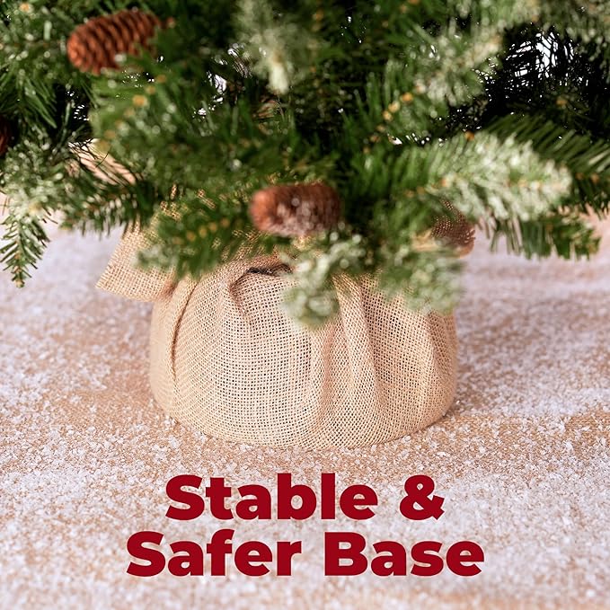 3FT Mini Christmas Tree,Tabletop Christmas Tree with Cloth Bag Base and Colorful LED Light, Snow Flocked Artificial Tree Christmas Decorative for Outdoor & Indoor 21.65"D x 21.65"W x 36"H