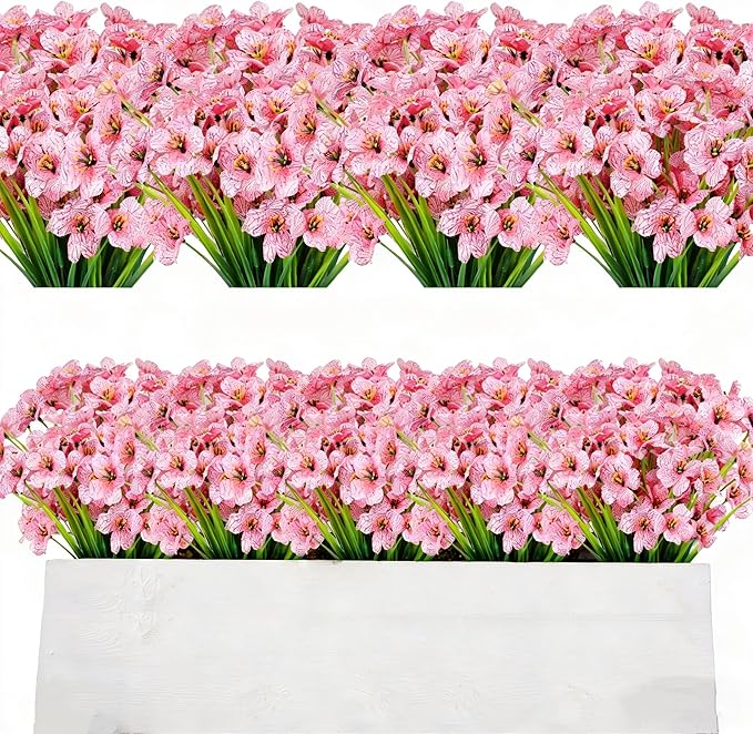 AmyHomie 20 Bundles Artificial Flowers for Outdoor Outside Spring Summer Decoration UV Resistant Faux Flowers No Fade Fake Plastic Plants Garden Porch Window Box Decorating (Pink)