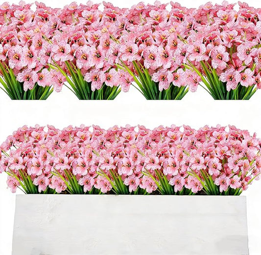 AmyHomie 20 Bundles Artificial Flowers for Outdoor Outside Spring Summer Decoration UV Resistant Faux Flowers No Fade Fake Plastic Plants Garden Porch Window Box Decorating (Pink)