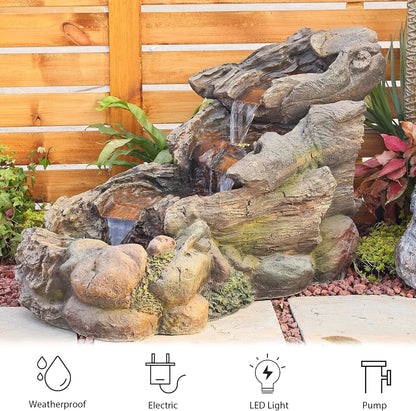 42.1 Inches Garden Outdoor Water Fountain - Mutiply Tiered Cascading Fountains Outdoor Decor with LED Lights and Pumps for Garden, Patio, Porch, Backyard, Deck, Pond and Home Art Decor