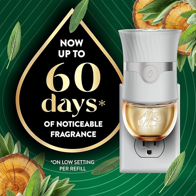 Air Wick Plug in Scented Oil Refill, 5ct, White Sage & Mahogany, Air Freshener, Essential Oils