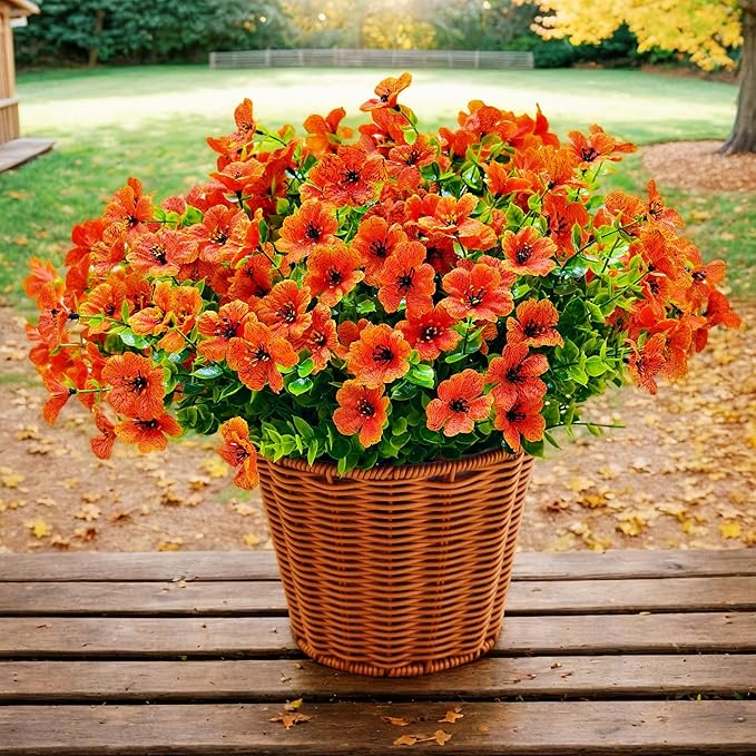 20 Bundles Artificial Mums for Outdoors – UV Resistant Artificial Plants Outdoor, Realistic Silk Fake Flowers No Fade, for Porch, Garden, Patio, Planter