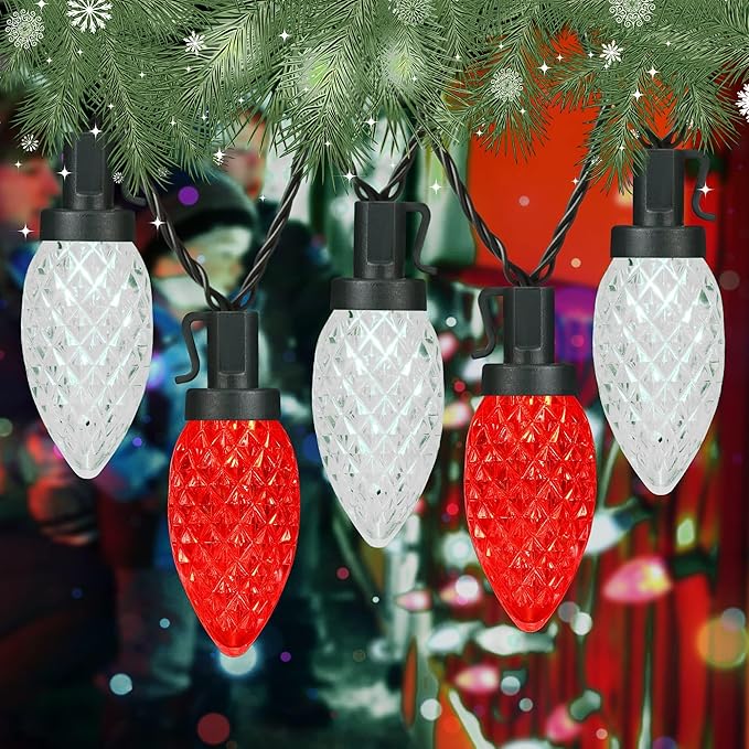 TW SHINE C9 Christmas Lights, 100 LED 66 FT Christmas String Lights Outdoor with 8 Modes Timer Waterproof Connectable for Indoor Yard Xmas Tree House Decorations (Red and White)