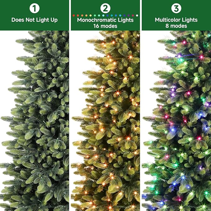 Alupssuc 4ft Prelit Artificial Hinged Pencil Christmas Tree with 160 Multi-Color Changing RGB Lights and 773 PE & PVC Branch Tips, Remote Control 4 Feet Pre-Lit Slim Tree for Xmas Decoration, Green