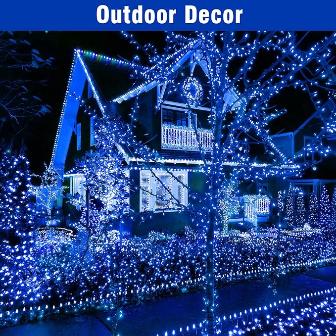 Nisocy 66FT 200 LED Blue String Lights with Green Wire, Waterproof Seasonal Fairy Lights with 8 Modes, Indoor Outdoor Decorative Lighting for Christmas Tree, Party, Garden, Patio
