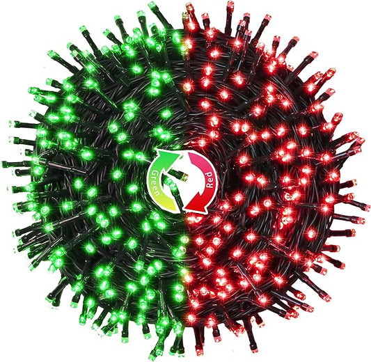 JMEXSUSS Green Wire LED Christmas String Lights, Red & Green, 250 LED