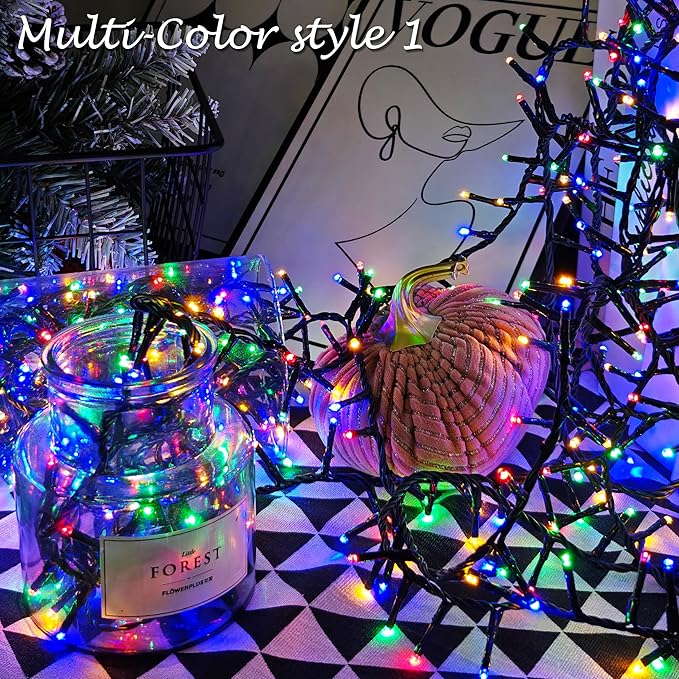 AWQ 500 LED 49 FT Christmas Cluster Lights, Multi & Warm String Lights Plug in with 11 Modes, Timer & Memory Function Extendable for Indoor Outdoor Wedding Party Christmas Decoration (500)