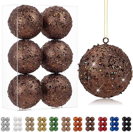 4" Large Christmas Balls Ornaments 6 Pcs Shatterproof Big Bronze Christmas Ornaments for Tree Bulk Glitter Big Xmas Tree Ornament for Xmas Halloween Holiday Wedding Party Decoration