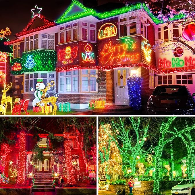 JMEXSUSS Green Wire LED Christmas String Lights, Red & Green, 250 LED