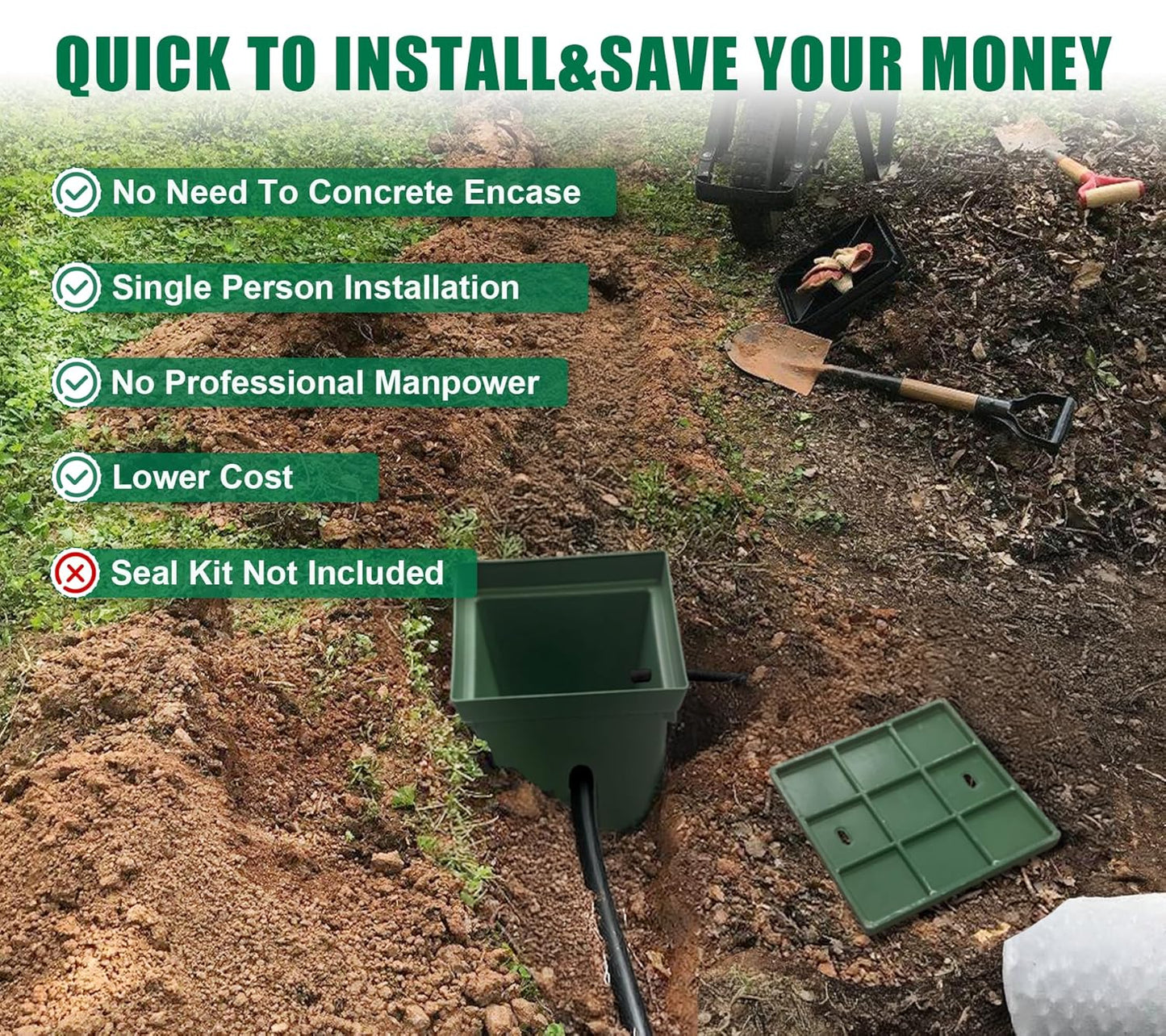 20x20x20in Underground Splice Boxes W/FRP Inspection Lid Large Enclosure Pit Precast Polyethylene Distribution Pull Box Access Electrical Junction Drillable Tapered Wiring Cable Chamber