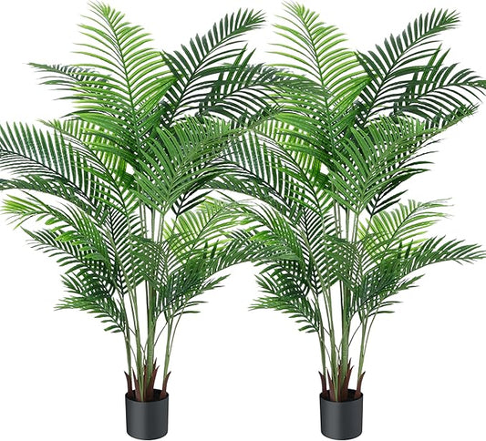 Fopamtri Artificial Areca Palm Tree 6 Foot UV Resistant Fake Palm Plant with 20 Trunks Potted Faux Tree for Indoor or Outdoor Decoration Silk Dypsis Lutescens Plants for Home Office, Set of 2