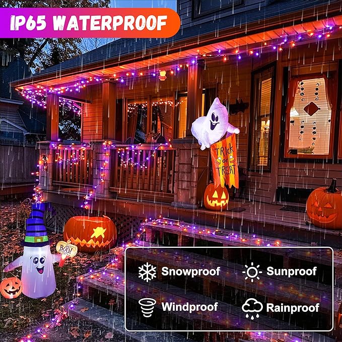 100LED Halloween String Lights 33 Ft Orange Purple Twinkle Light with 8 Modes Waterproof for Indoor Outdoor Party Garden Decor