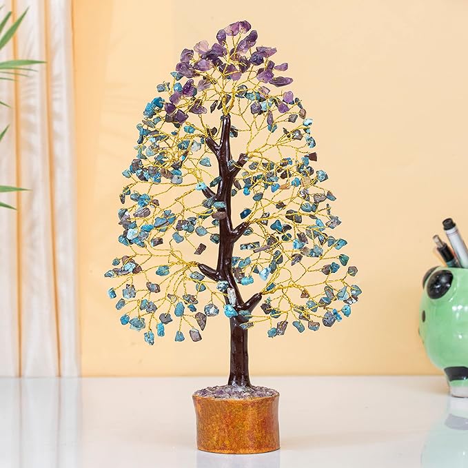 Amethyst & Turquoise Gemstone Tree, Crystal Tree of Life, Feng Shui Bonsai, Money Tree, Healing Tree - Home Decoration, Good Luck Figurine, Gem Tree for Positive Energy, Chakra Tree of Life, Gift