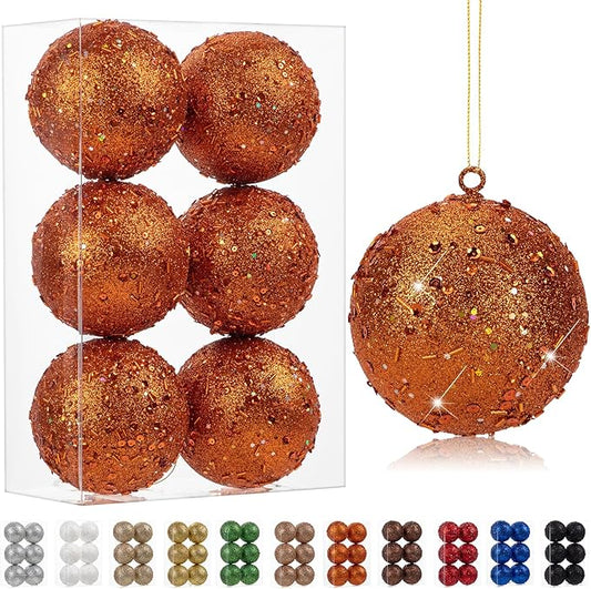 4" Large Christmas Balls Ornaments 6 Pcs Shatterproof Big Orange Christmas Ornaments for Tree Bulk Glitter Big Xmas Tree Ornament for Xmas Halloween Holiday Wedding Party Decoration