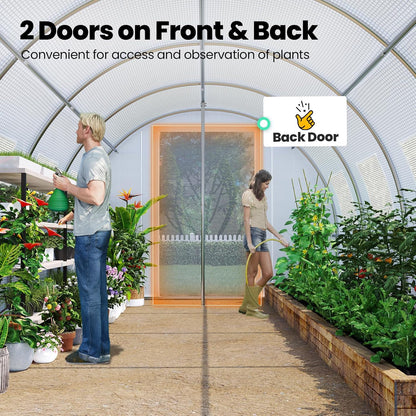 KING BIRD Premium 20x10x6.6FT Greenhouse for Outdoors, Large Walk-in Heavy Duty Galvanized Steel Frame, Mesh Door Screen Window Upgraded Zipper Tunnel Hoop for Garden Plant Winter, White