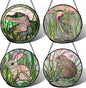 Stained Glass Window Hanging 4 Pcs Set Cute Animal 7.8"- Green Plant Pink Suncatcher Door Garden Sun Catcher Decor Birthday Christmas for Mom Woman Nana Men Friend