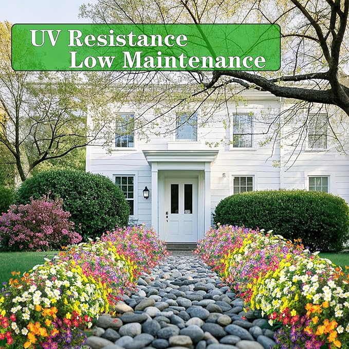 Outdoor Artificial Flowers UV Resistant & Fade Proof, 12 Pack Realistic Fake Flowers for Garden, Patio, Lawn Decor - Weatherproof Plastic Plants (Rose Red)