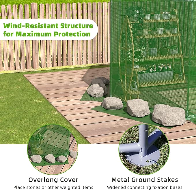 MU 9.4x9.4x8.2 FT Greenhouses for Outdoors, Heavy-Duty Green House for Outside, Walk in Winter Greenhouse with 180g Double Layer PE Cover, Ground Stakes, Great for Garden/Patio/Backyard
