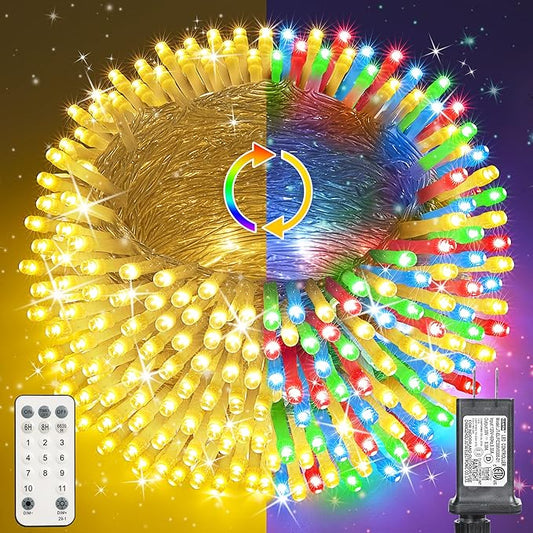 Color Changing Christmas Lights, 175ft 500 LED Warm White & Multicolor Christmas String Lights with Remote, 11 Modes Fairy Twinkle Lights Waterproof for Party, Garden, Home, Weddings, Xmas Tree Decor