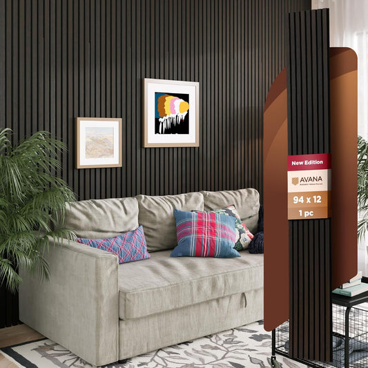 Avana Modern Acoustic Wood Wall Panels – 94.4 x 12.6 Inch Smoke Oak Acoustic Panels 1 PC – Wall Panels For Interior Wall Decor For Homes, Offices, Studios – Sturdy & Durable Wood Panels For Wall
