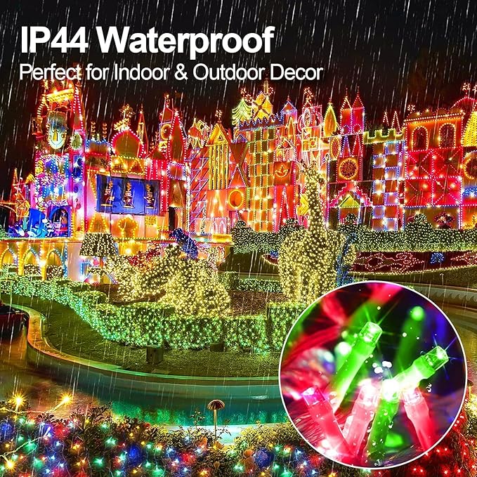 200 FT 500 LED Christmas Lights Outdoor Decorations Super Long Fairy Lights Waterproof 8 Modes Timer Clear Wire String Lights for Outside House Tree Patio Yard Wedding Party Holiday-Red & Green