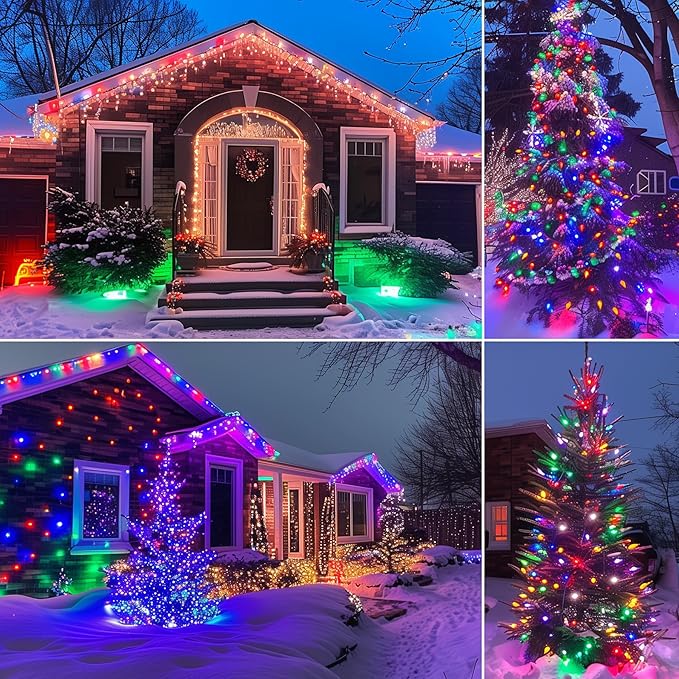 50Ft C9 Multicolor Christmas Lights Outdoor - 50 Colored LED Bulbs, Vintage String for Holiday, Xmas, Roofline, Wedding, Tree Decoration - Green Wire