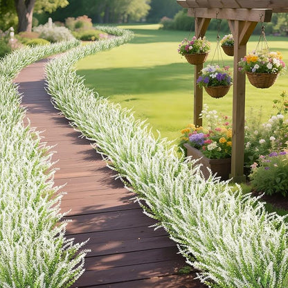 Ouddy Decor 12 Bundles Artificial Lavender Fake Flowers Faux Plastic Plants for Home Wedding Kitchen Garden Patio Window Box Office Table Centerpieces Indoor Outdoor Decor, White