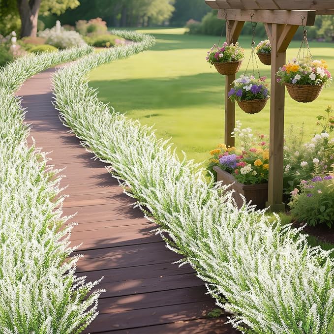 Ouddy Decor 24 Bundles Artificial Lavender Fake Flowers Faux Plastic Plants for Home Wedding Kitchen Garden Patio Window Box Office Table Centerpieces Indoor Outdoor Decor, White