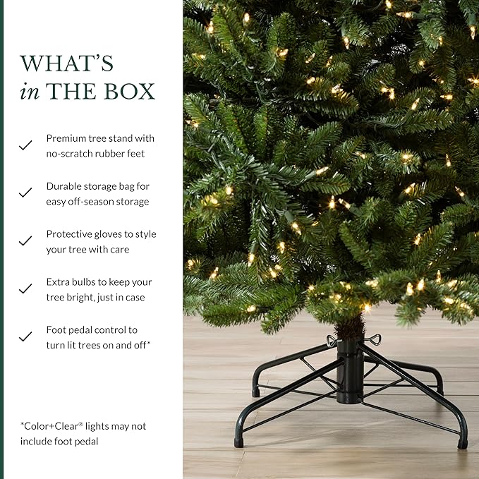 Balsam Hill 9ft Pre-Lit Classic Blue Spruce - Artificial Christmas Tree with 1500 Clear Incandescent Lights, Easy Plug Technology, Premium Stand for Indoor Holiday Decorating