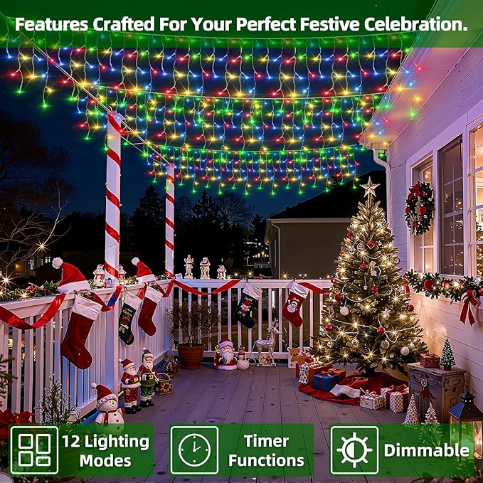 1620 LED Christmas Lights with 360Drops, 164ft 12 Modes Multicolor Outdoor String Lights with Timer Dimmable, Waterproof Hanging Twinkle Lights for Indoor Holiday Wedding Party Eaves Christmas Decor