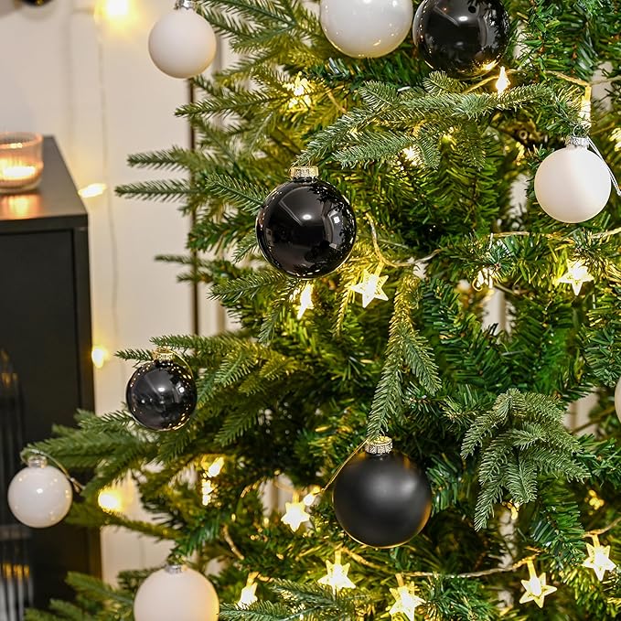 Black Glass Christmas Ball Ornaments for Christmas Tree, 2.36” Christmas Hanging Ornaments Set of 12 Xmas Baubles for Holiday Party Xmas Tree Decorations Gifts