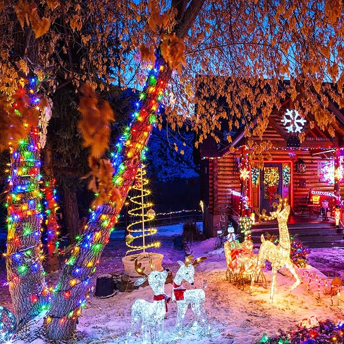 JMEXSUSS 8 Modes Christmas Tree Lights Multicolor, 250 LED Christmas Lights Indoor, 91.5ft Green Wire Waterproof Christmas Light Outdoor for Tree Party Garden Patio Christmas Decoration