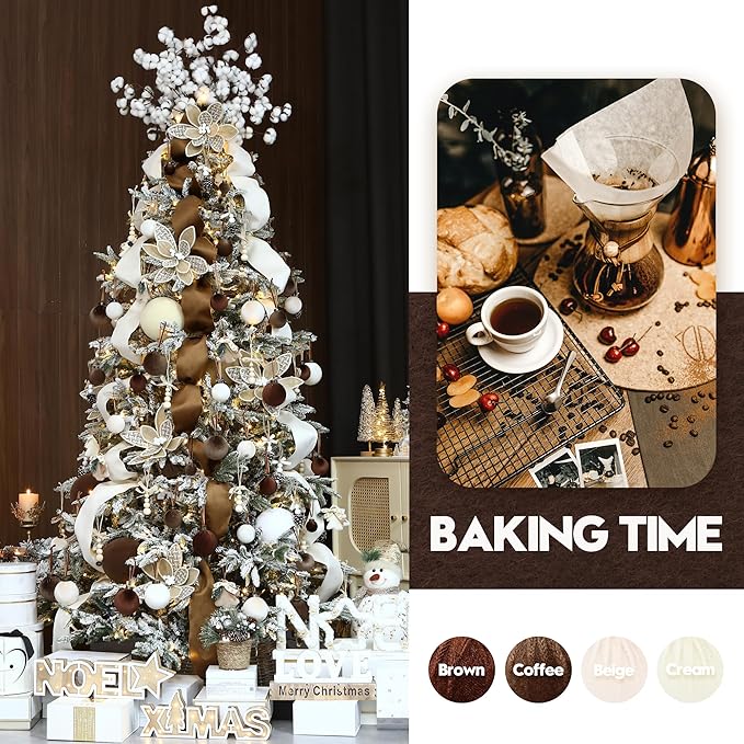 Sea Team 4-Pack Large Flocked Velvet Christmas Tree Ball Ornaments Set, Hanging Velour Baubles, Shatterproof Plastic Decorations for Xmas Tree, Wreath, Garland, 150mm/5.91 Inches, Cream