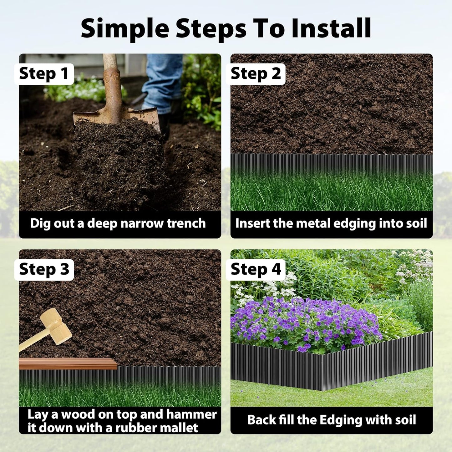 Used for DIY Metal Ripple Landscape Edging, Sturdy and Durable Garden Edging Border, Lawn and Tree Surround Fence Design (Black, 6"×20 Ft)