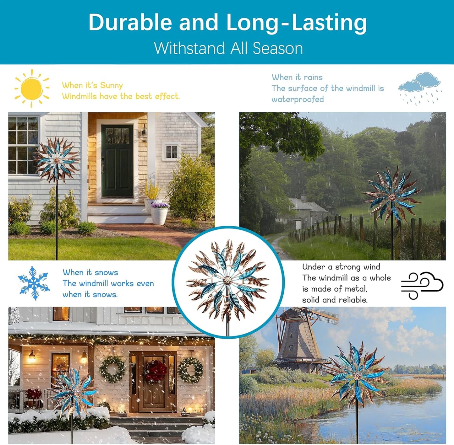 Large Outdoor Metal Wind Spinner,Two-Way Wind Sculptures,360 Degrees Kinetic Wind Spinners Yard Art Decor for Patio, Lawn & Garden 63 * 13.4 Inches