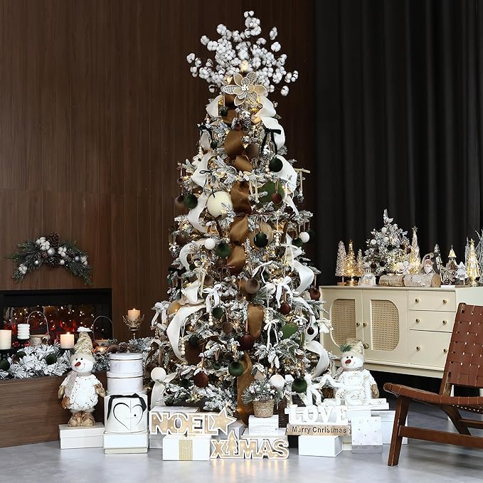 Sea Team 4-Pack Large Flocked Velvet Christmas Tree Ball Ornaments Set, Hanging Velour Baubles, Shatterproof Plastic Decorations for Xmas Tree, Wreath, Garland, 150mm/5.91 Inches, Cream