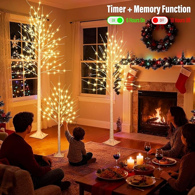 iBaycon 8FT Christmas Birch Tree Lights, Lighted Birch Tree LED Artificial Trees with 8 Modes Timer, Prelit Light Up Trees for Indoor and Outdoor Party Holiday Christmas Decorations