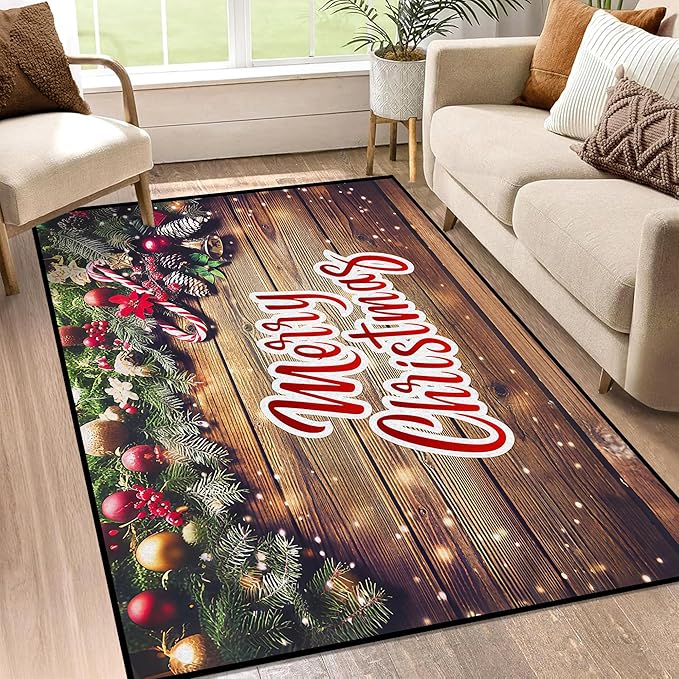 2' X 3' Christmas Area Rugs,Xmas Wood Grain Non-Slip Washable Rug Indoor Rugs Floor Mats Carpet for Living Room Bedroom Dining Room Home Decor,23.6" X 35.4"