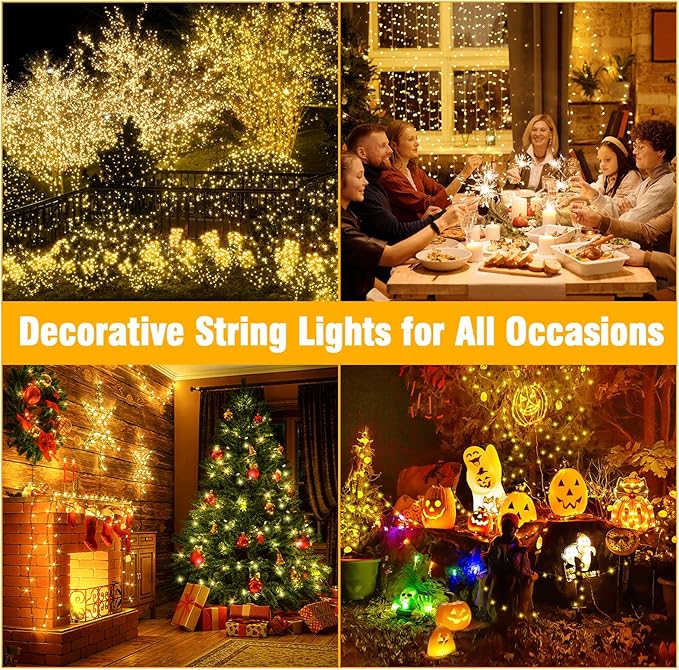 Nisocy 200 LED Christmas Connectable String Lights Outdoor Waterproof – Warm White Fairy Lights with Plug, Tree Lights for Patio, Garden, Bedroom, Wedding, Party, Decor (66FT)