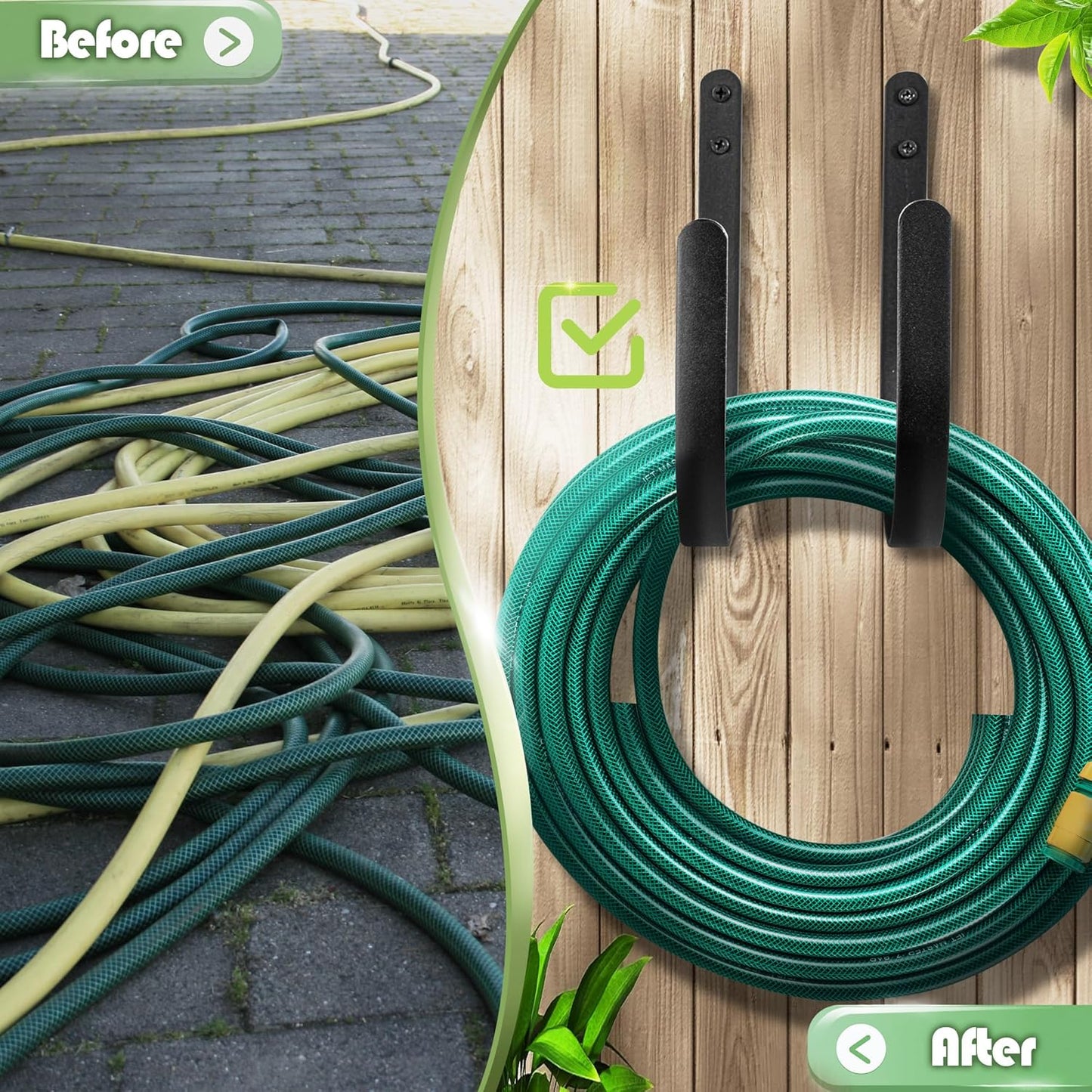 Hose Holders Wall Mount - Heavy-Duty Metal Garden Hose Hanger for Outside - Rust-Proof Hanging Hose Rack Hook Mount for Water Hose (2PCS)