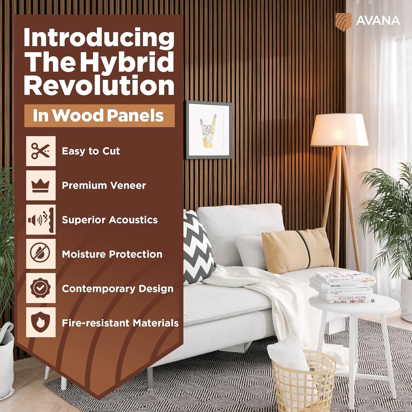 Avana Acoustic Wood Wall Panels – 47.2 x 12.6 Inch Rustic Walnut Acoustic Panels 2 PCs – Wall Panels For Interior Wall Decor For Homes, Offices, Studios – Sturdy And Durable Wood Panels For Wall