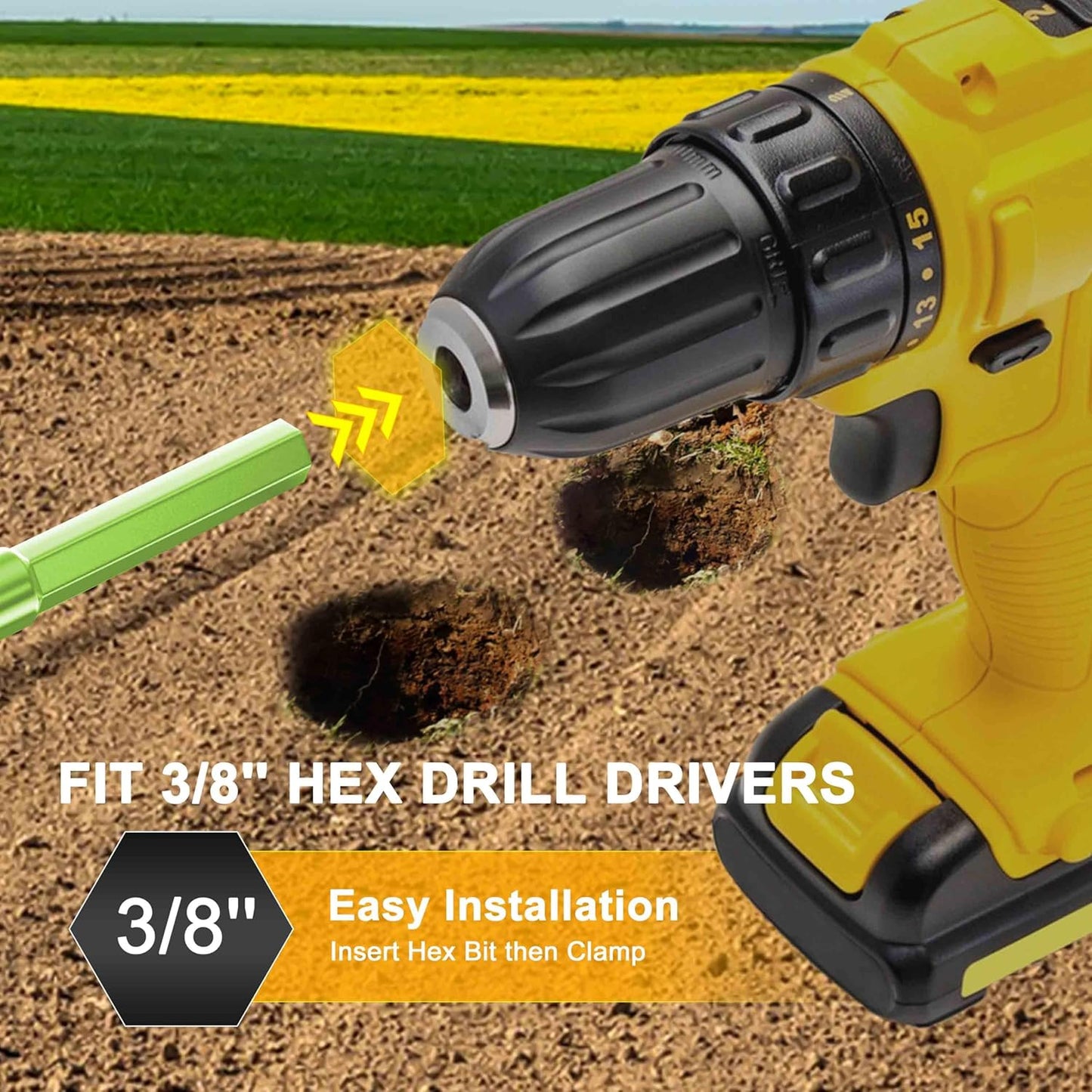 TCBWFY 2 Pack Garden Auger Drill Bit for Planting,3.5"x16" & 1.6"x16.5" Rapid Planter Bulb&Bedding Plant Auger,Earth Drill for 3/8" Hex Drive,Fence Post,Umbrella Hole Digger