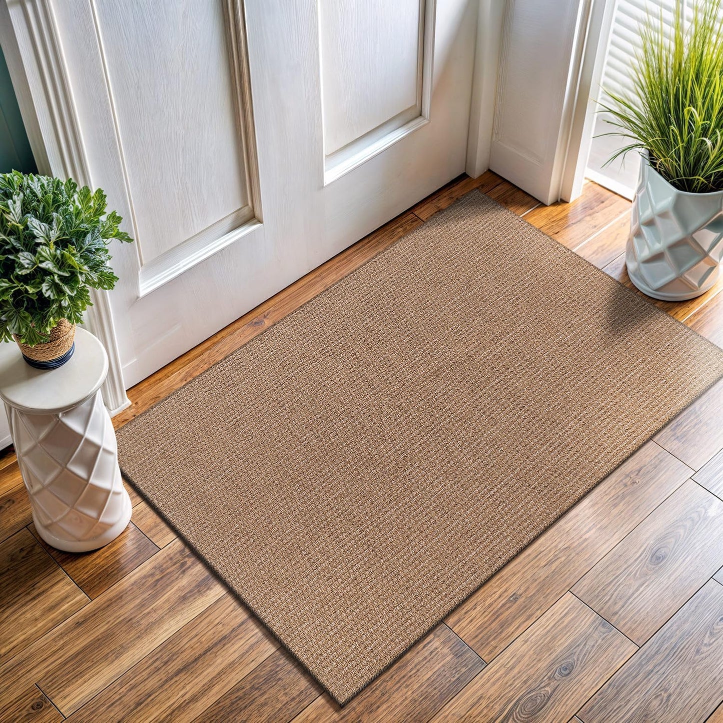 Easy Jute Door Mat 2x3 Indoor Outdoor Natural Rugs Solid Fiber Rug Woven Area Rug Boho Easy Clean Inside Carpet for Living Room Bedroom Dining Room Hallway or Outdoor Patio Porch (2 X 3 Natural)
