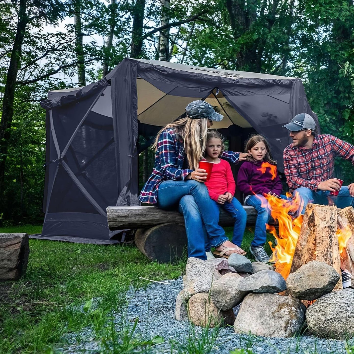 CLAM Pop Up Screen Tent, Outdoor Camping Gazebo Canopy, Pavilion, 12.5', Blue