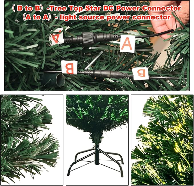 5FT Pre-lit Fiber Optic Christmas Tree with Lighted Star, PVC & Iron Construction, Green Artificial Christmas Tree with 195 Branch, Indoor Christmas Decorations, Holiday Home Xmas Decoration