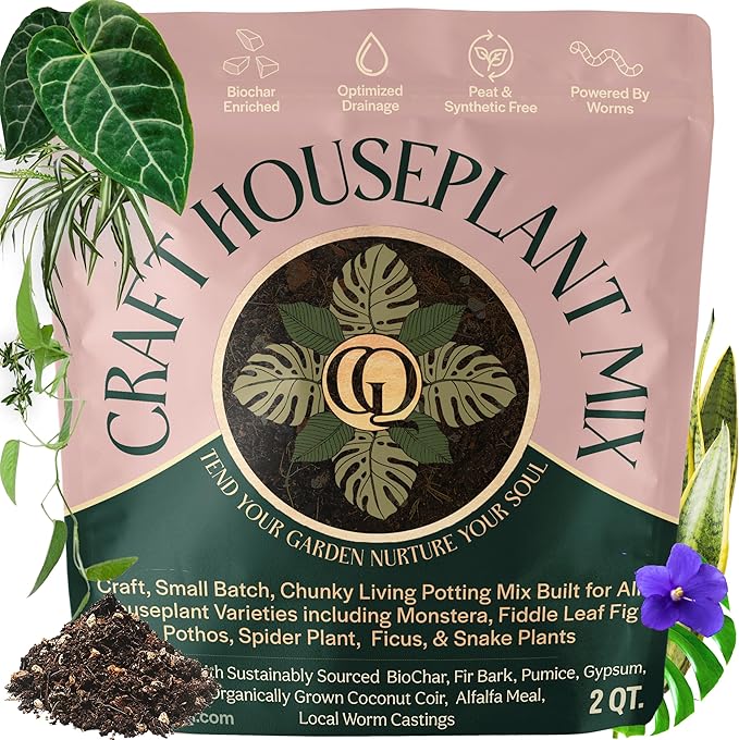 Craft Organic Houseplant Potting Mix, Elite House Plant Soil, Chunky, Well Draining Potting Soil for All Indoor Plants, Tropical Plants & Flowers, Sustainable & Peat Free, Less Prone to Gnats, 2QT