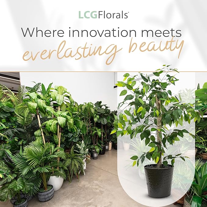 4ft Ficus Tree in Black Metal Pot with Real-Wood Trunk - Indoor and Outdoor Faux Plants for Patio, Living Rooms, Offices & Outdoor Spaces